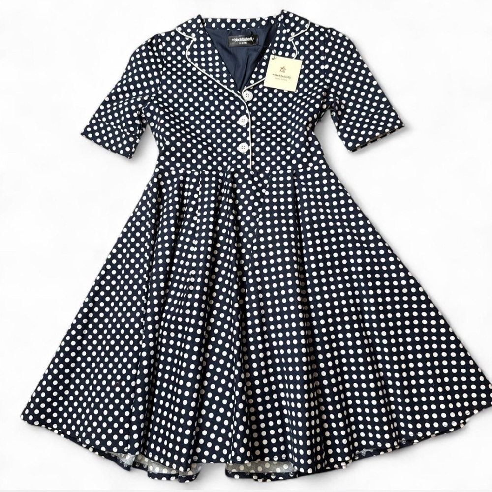 Elegant Navy Polka Dot Kids Dress